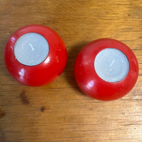 Mid-Century Modern Aarikka Finland 2 Designer Candle Holders Red Set - Picture 3 of 5